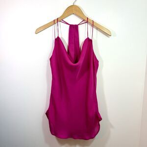 HauteHippie Cami Cowl-Neck Racerback Silk Tank Top in Fuchsia Pink Small $235